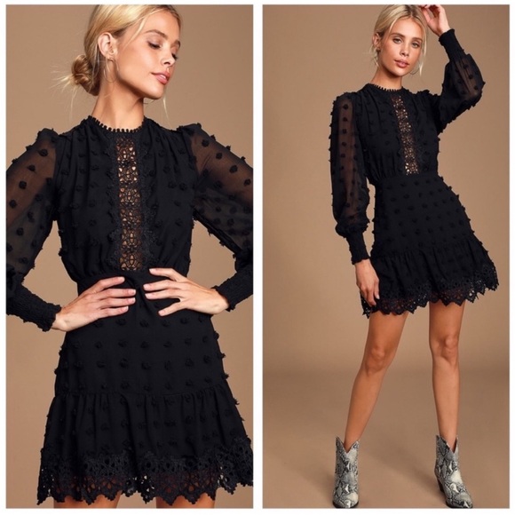 Lulus Dresses & Skirts - Lulu's Lust or Love Black Embroidered Lace Long Sleeve Dress Women's Size Medium